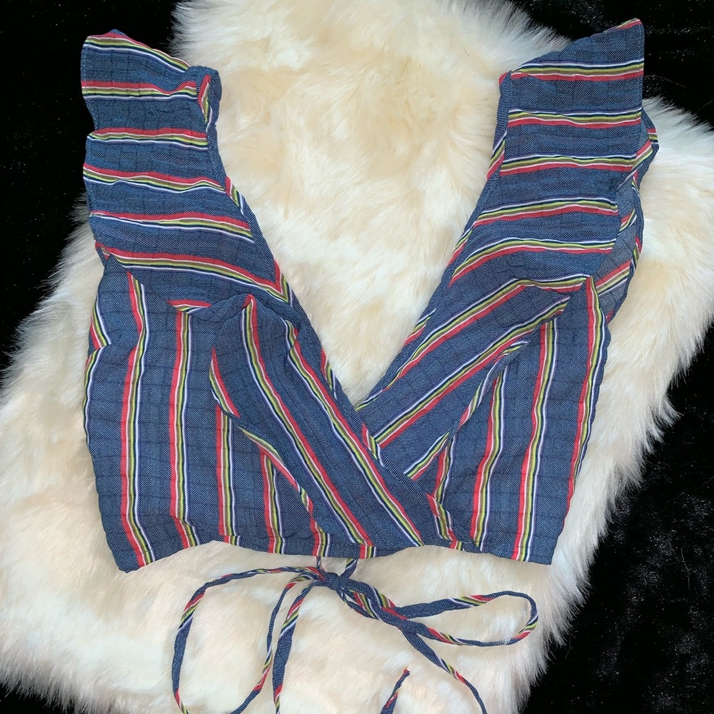 Wild Honey stripped ruffle crop top